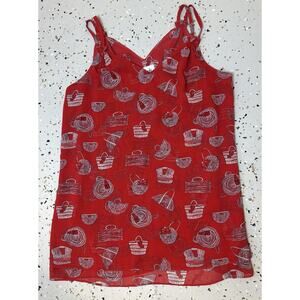 Cabi Tunic Blouse Women's S Red Picnic Whimsical Sheer Preppy Sleeveless Top